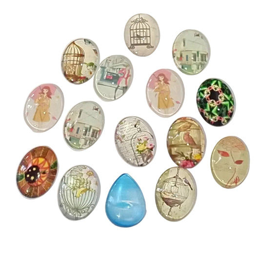 15pc Flat Back Glass Cabochon Pack