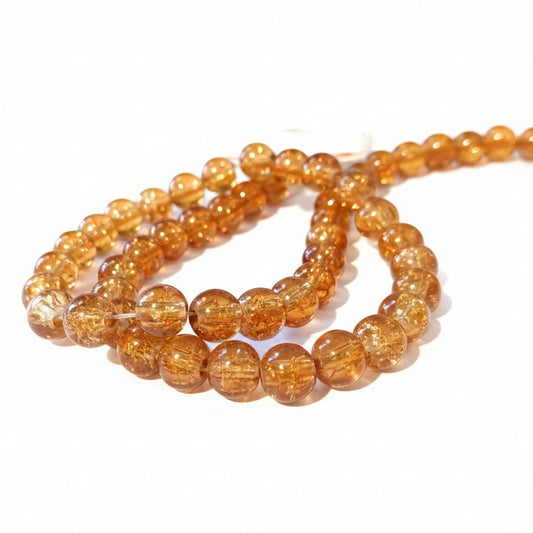 8mm Brown Glitter Round Glass Beads