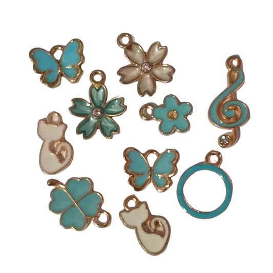 10pc Cute Blue  & White Gold Enamel Charms