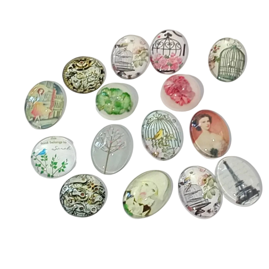 15pc Flat Back Glass Cabochon Pack