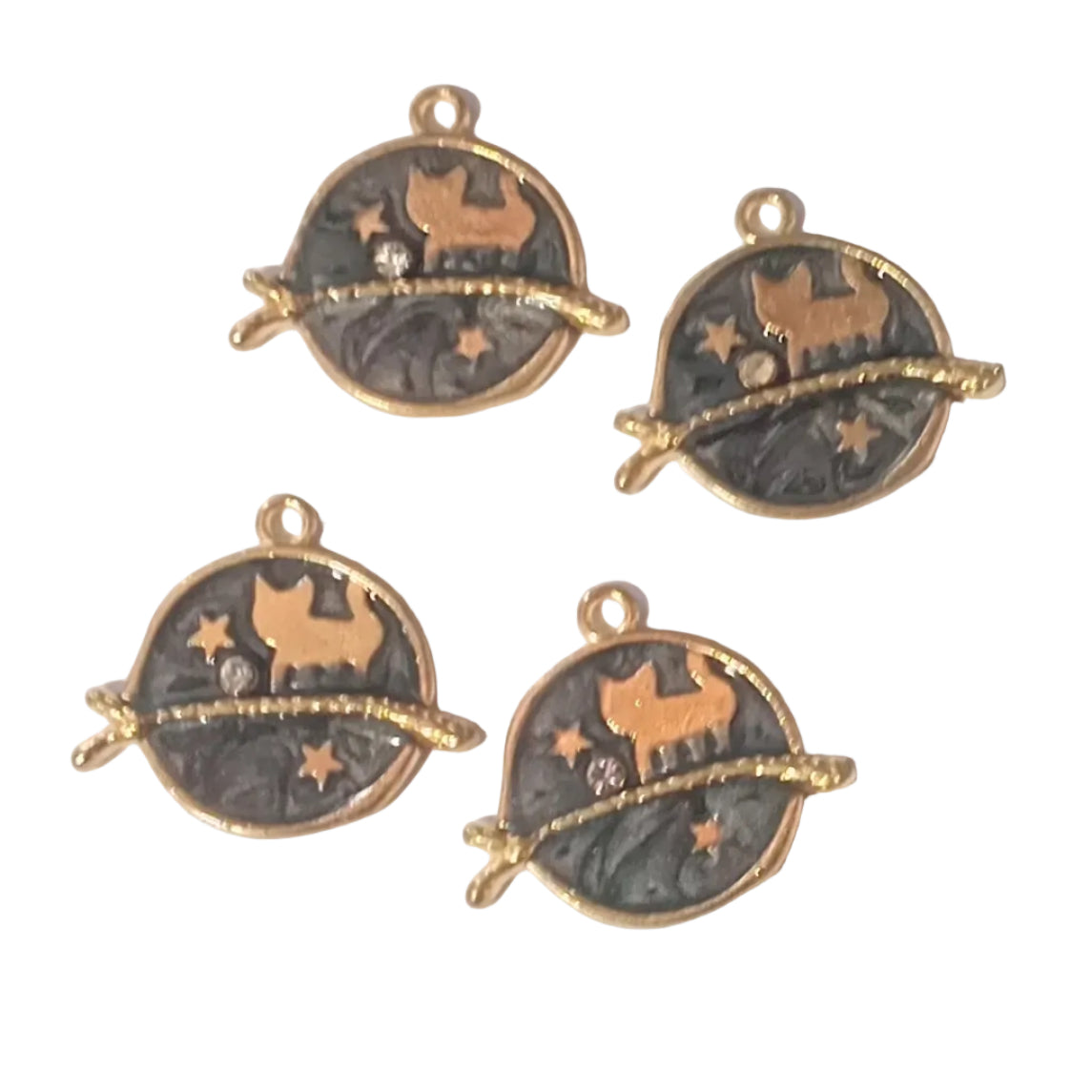 4pc Gold Grey Cat Enamel Charm Pendants