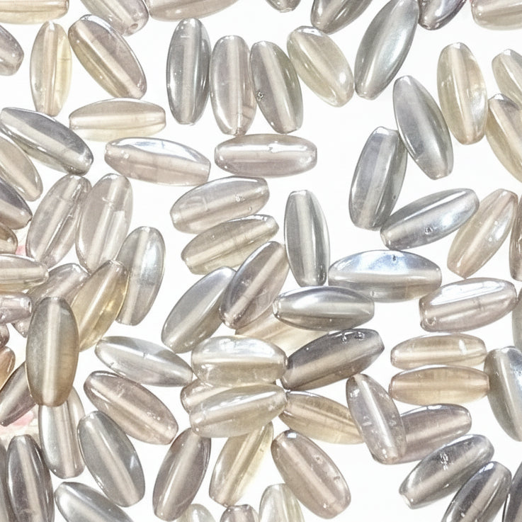 100g Grey Oval Glass Beads