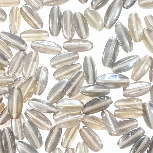 100g Grey Oval Glass Beads