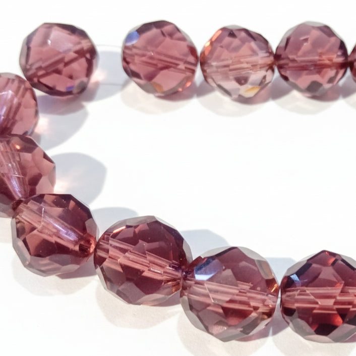 12mm Dark Purple Round Faceted Glass Beads