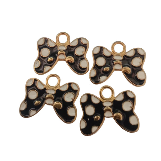 4pc Gold Black & White Enamel Bow Charms