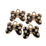 4pc Gold Black & White Enamel Bow Charms