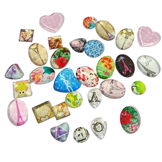 30pc Small Flat Back Glass Cabochon Pack