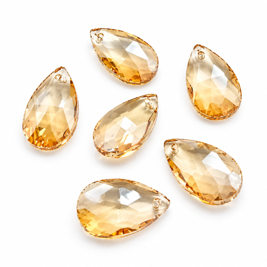 6pc Champagne AB Teardrop Crystal Beads