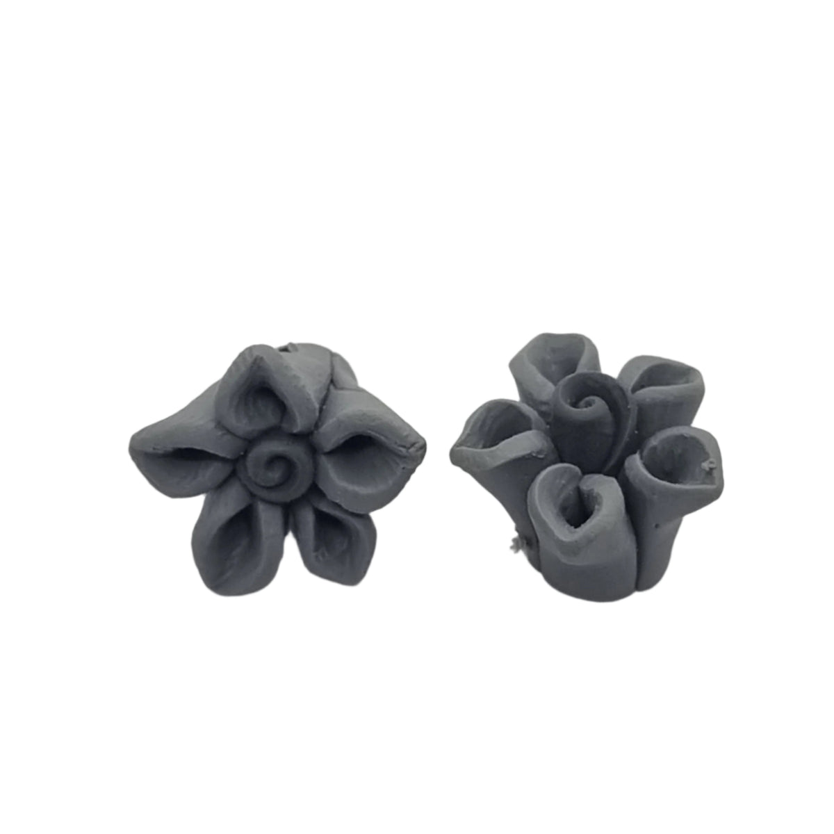 10pc Handmade Polymer Clay Grey Flower Beads