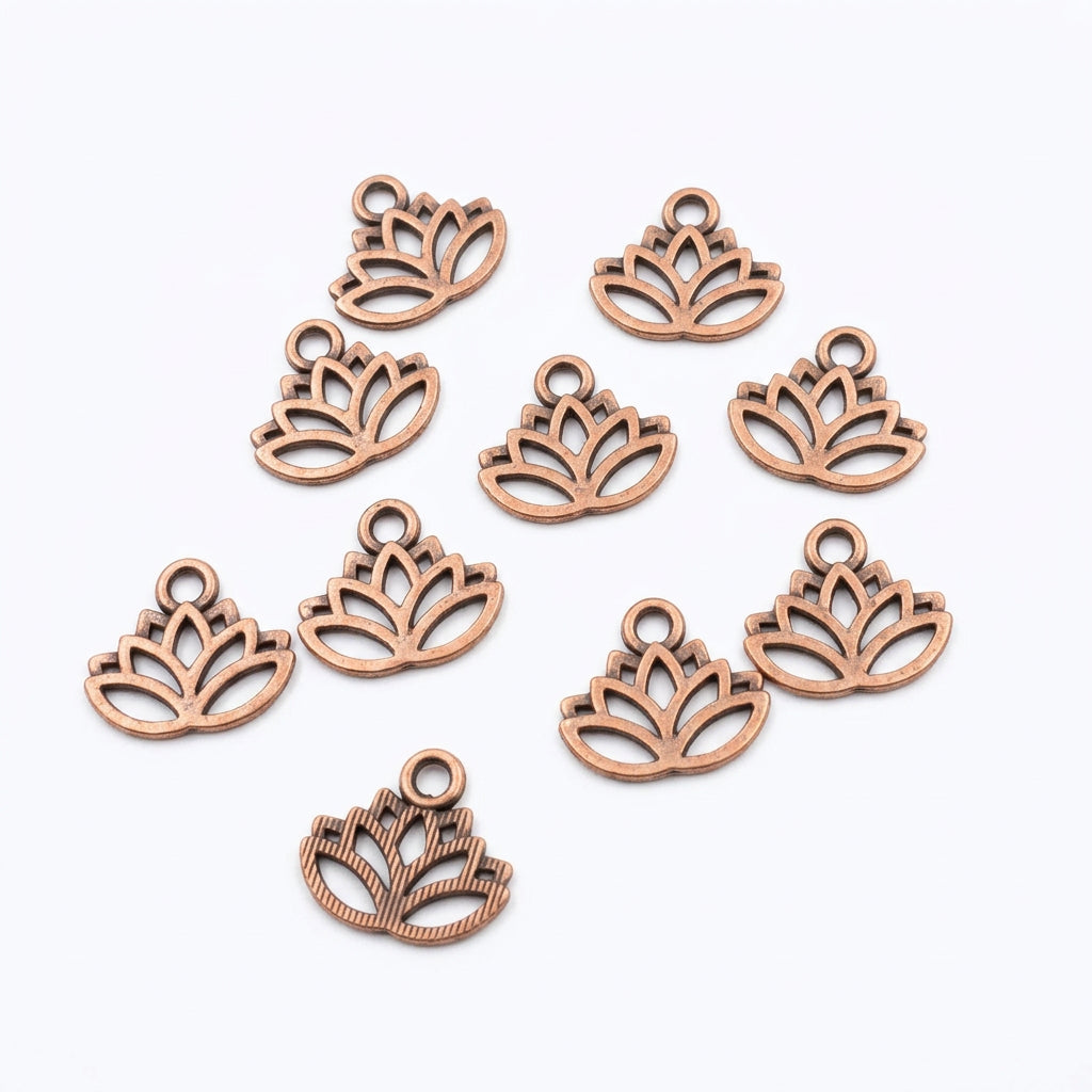 10pc Copper Lotus Charms