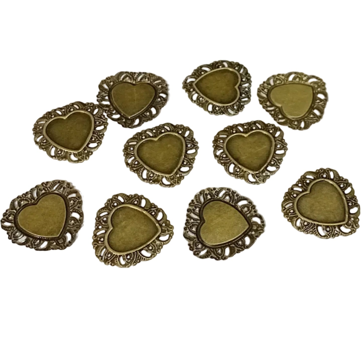 10pc Delicate Bronze Heart Cabochons
