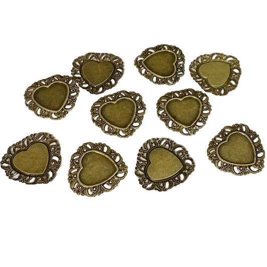 10pc Delicate Bronze Heart Cabochons