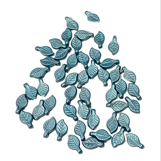 50pc 10mm Blue Metallic Acrylic Leaf Beads