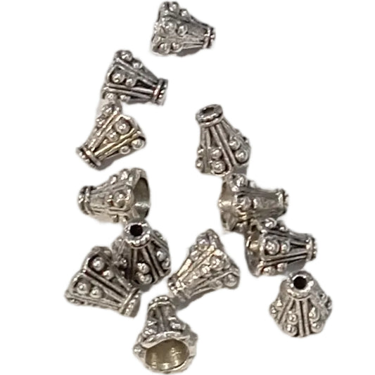 12pc 10mm Silver Cone Bead Caps