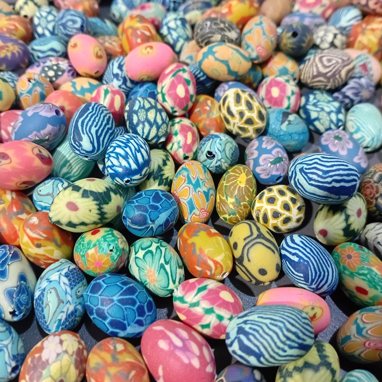 10pc Oval Polymer Clay Multicolored Beads