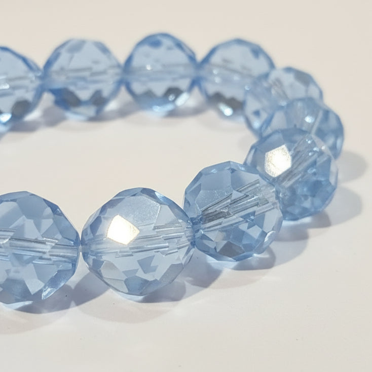 12mm Light Blue Round Faceted Glass Beads