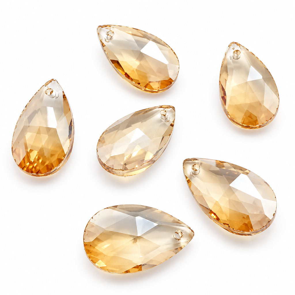 6pc Champagne AB Teardrop Crystal Beads