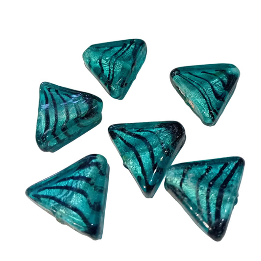 6pc 18mm Blue Triangle Lampwork Beads
