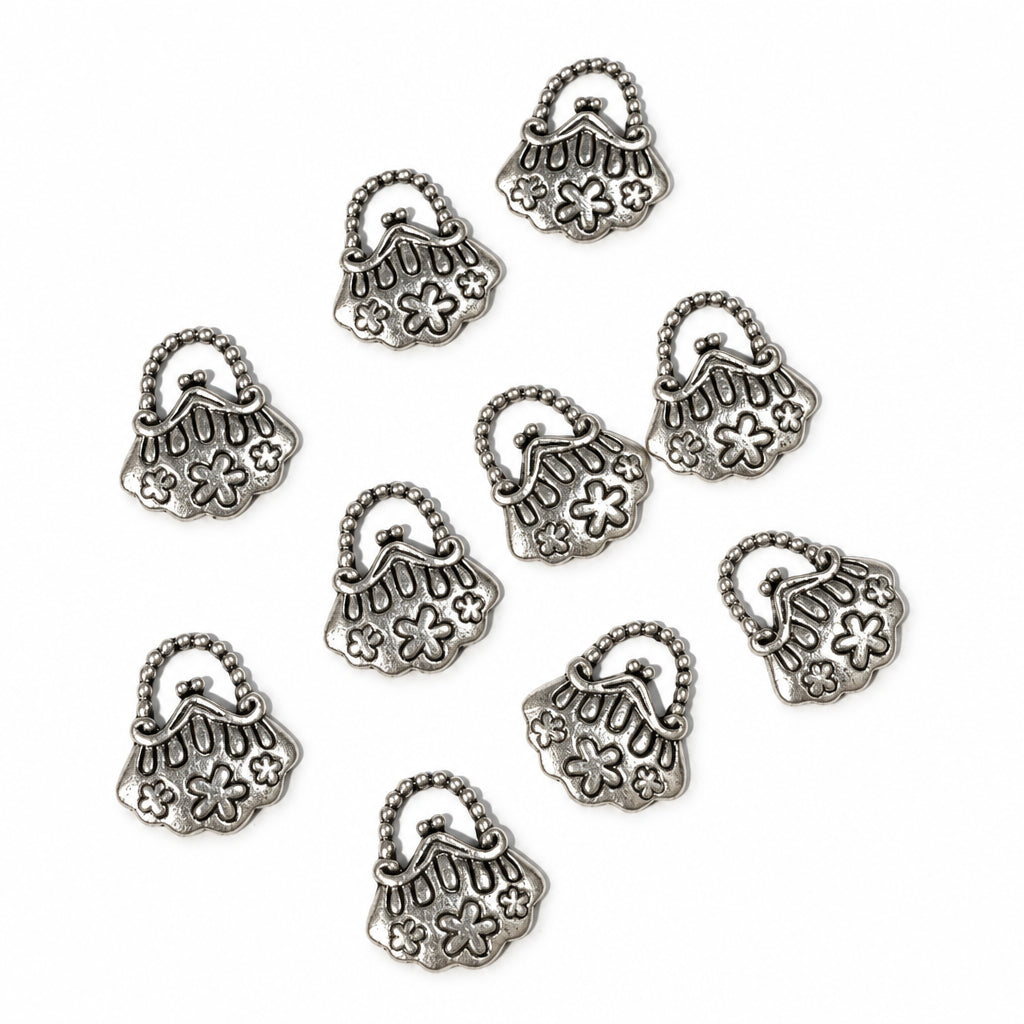 10pc Silver Delicate Handbag Charms