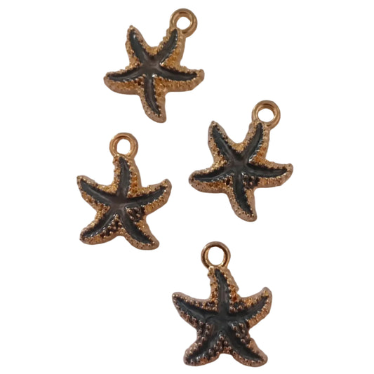4pc Gold Grey Enamel Starfish  Charms