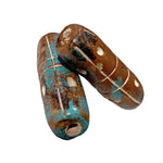 2pc Blue & Brown Long Barrel Beads