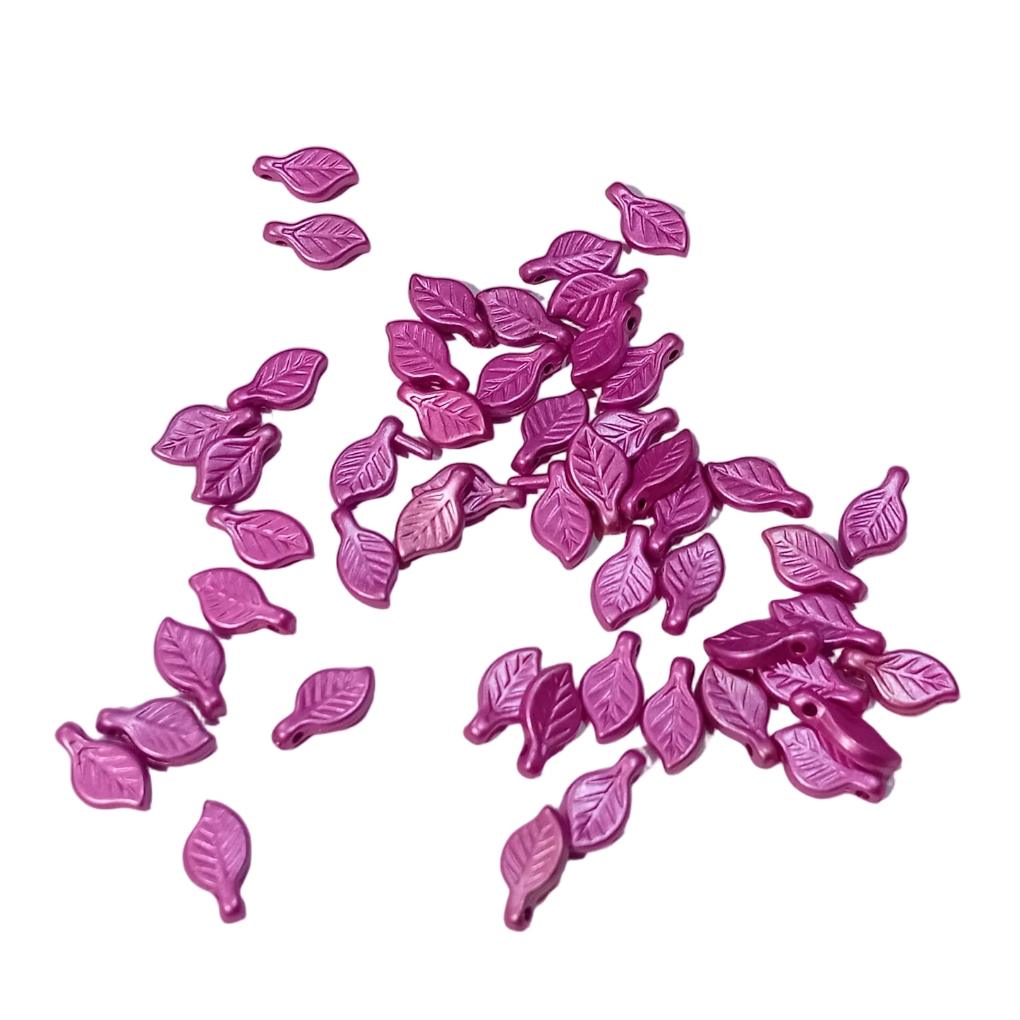 50pc 10mm Vibrant Pink Metallic Acrylic Leaf Beads