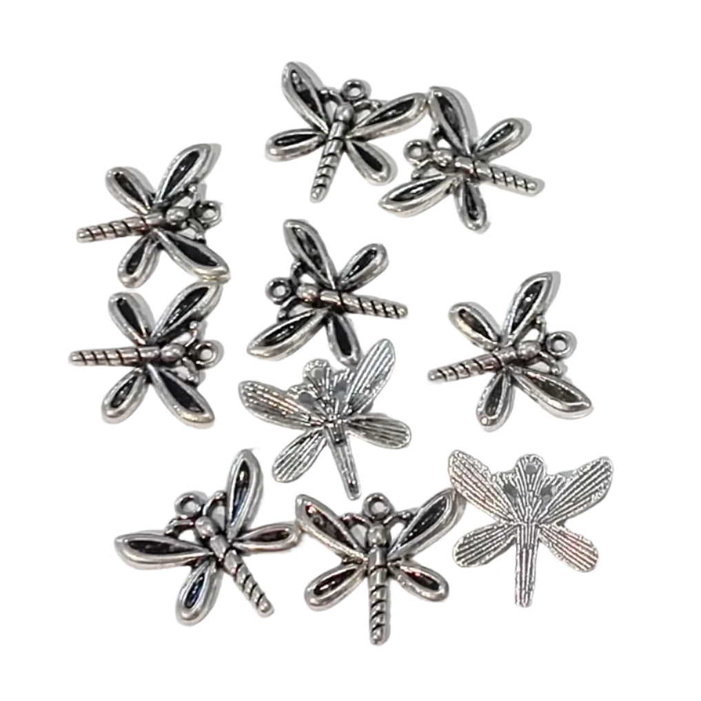 10pc Silver Large Dragonfly Charms