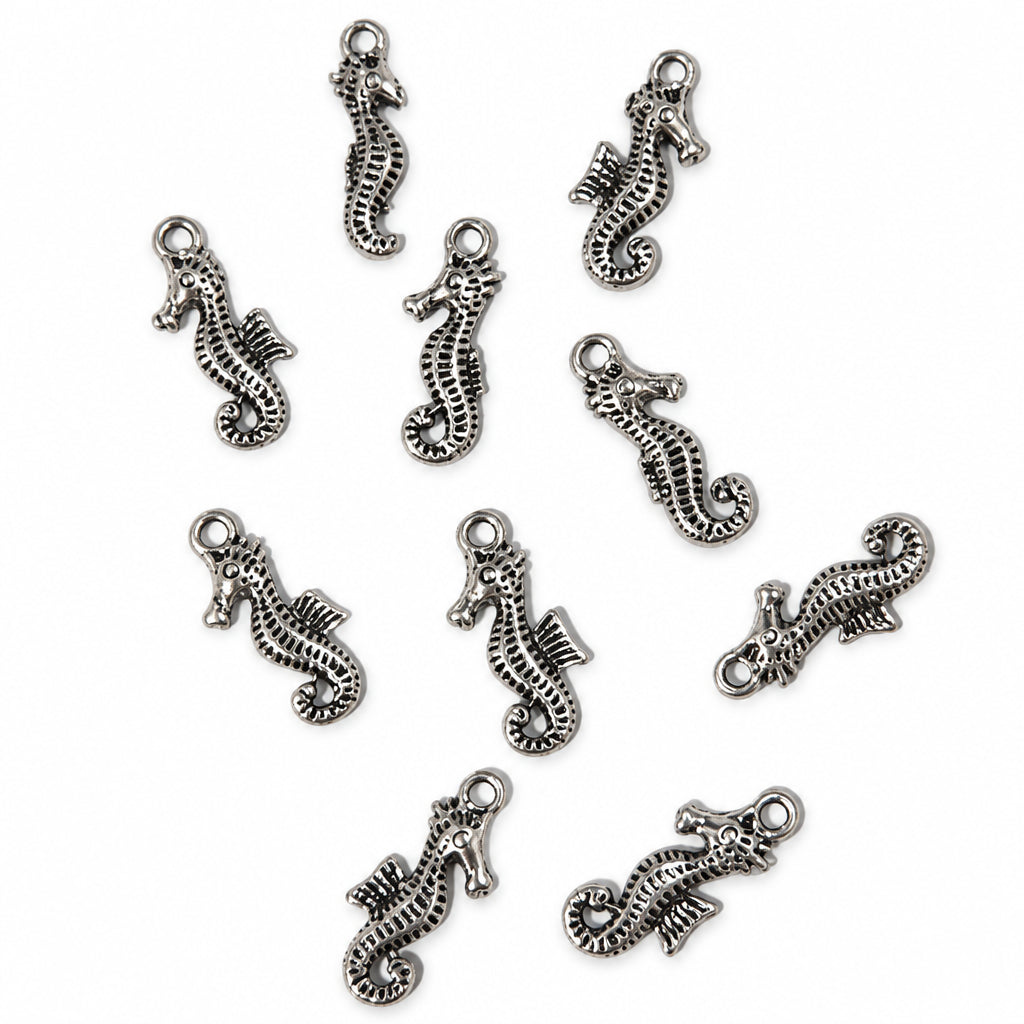 10pc Dark Silver Seahorse Charms