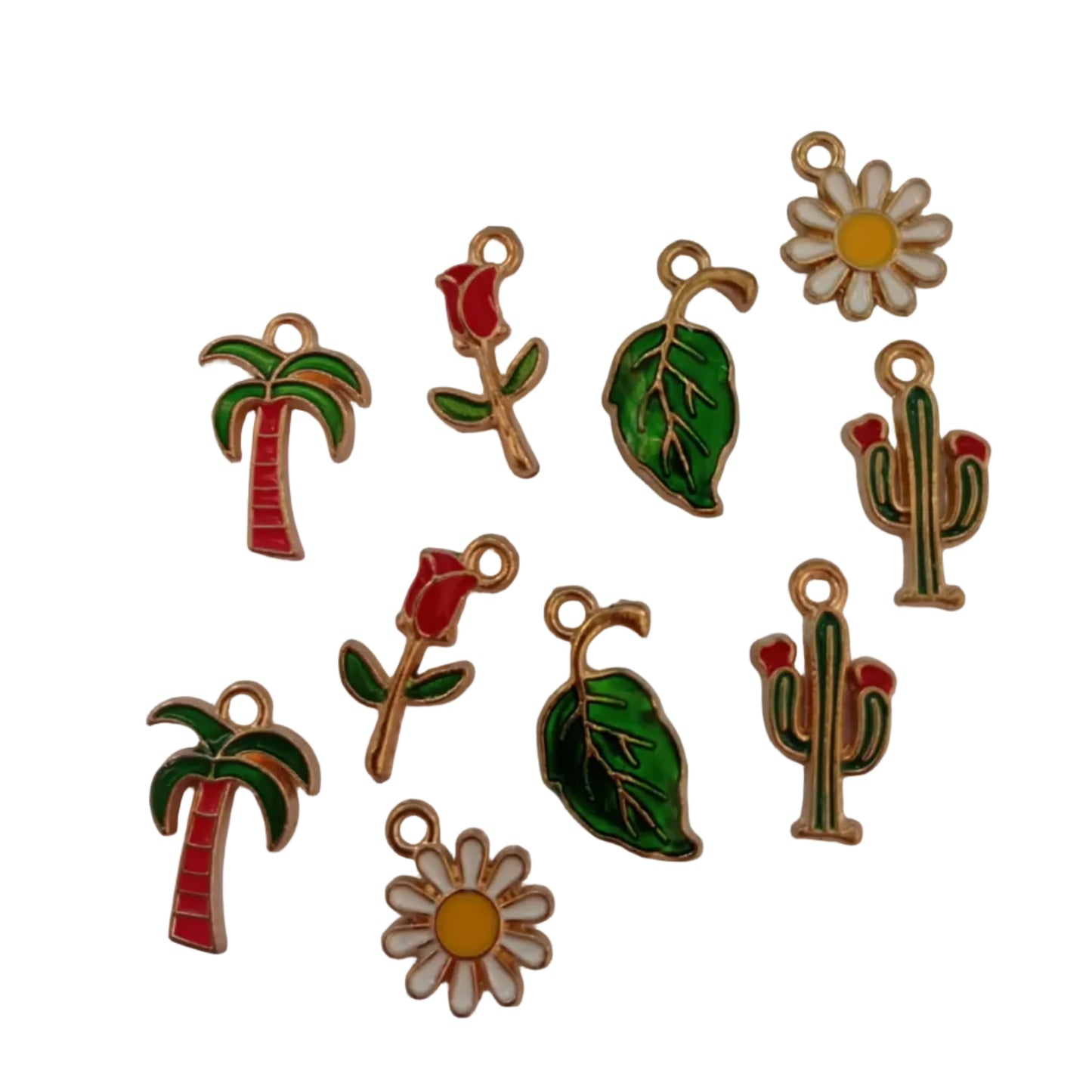 10pc Gold Enamel Mixed Plant Charms