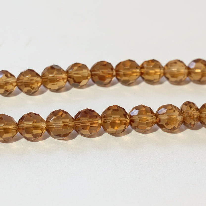 8mm Light Brown Round Faceted Glass Beads