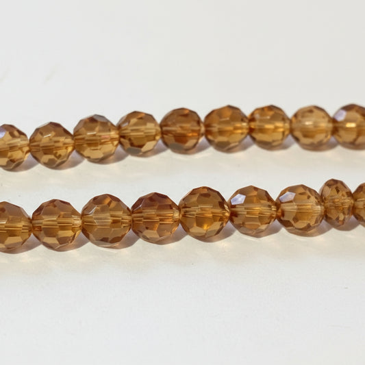 8mm Light Brown Round Faceted Glass Beads