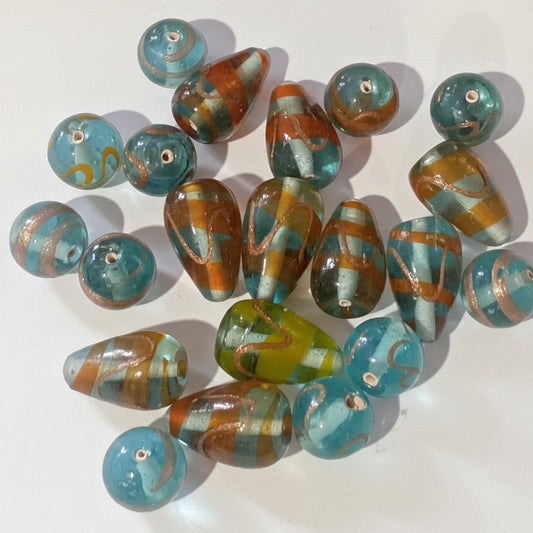 100g Blue & Gold  Lampwork Bead Mix