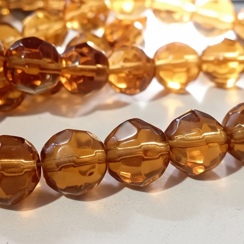 10mm Brown Round Faceted Glass Beads