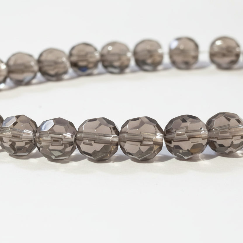 8mm Grey Round Faceted Glass Beads