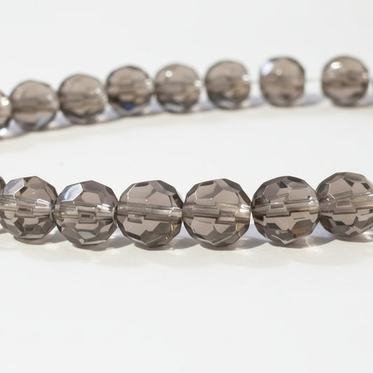 8mm Grey Round Faceted Glass Beads