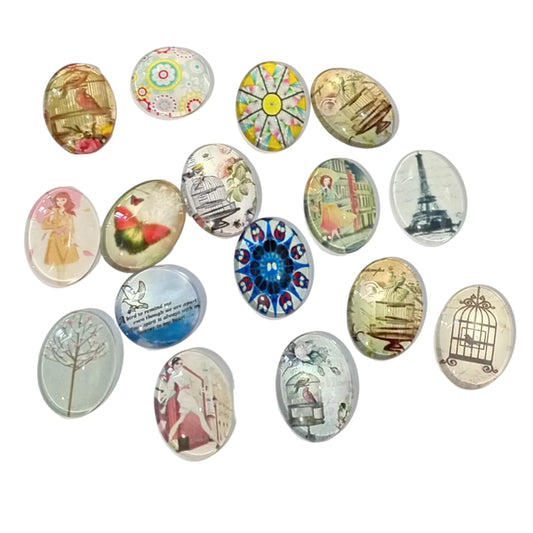 15pc Flat Back Glass Cabochon Pack