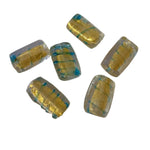 6pc 18mm Clear, Blue & Gold Rectangle Lampwork Beads