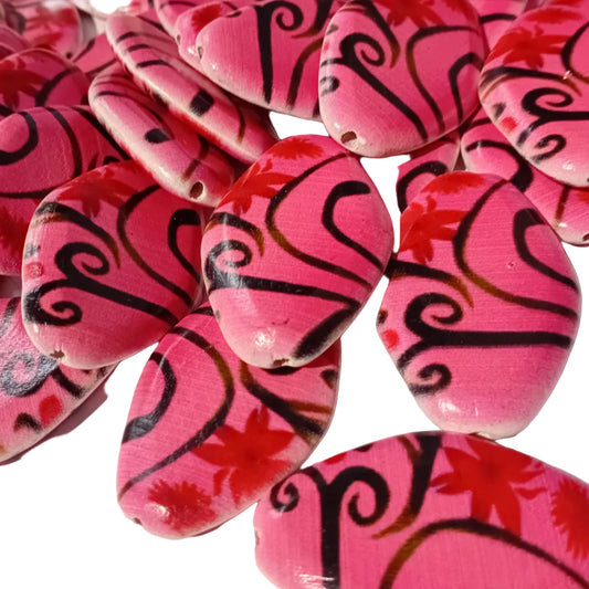 SALE! 38pc Pink & Black Oval Beads
