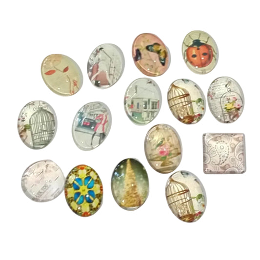 15pc Flat Back Glass Cabochon Pack