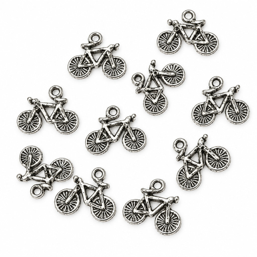 10pc Bright Silver Bicycle Charms