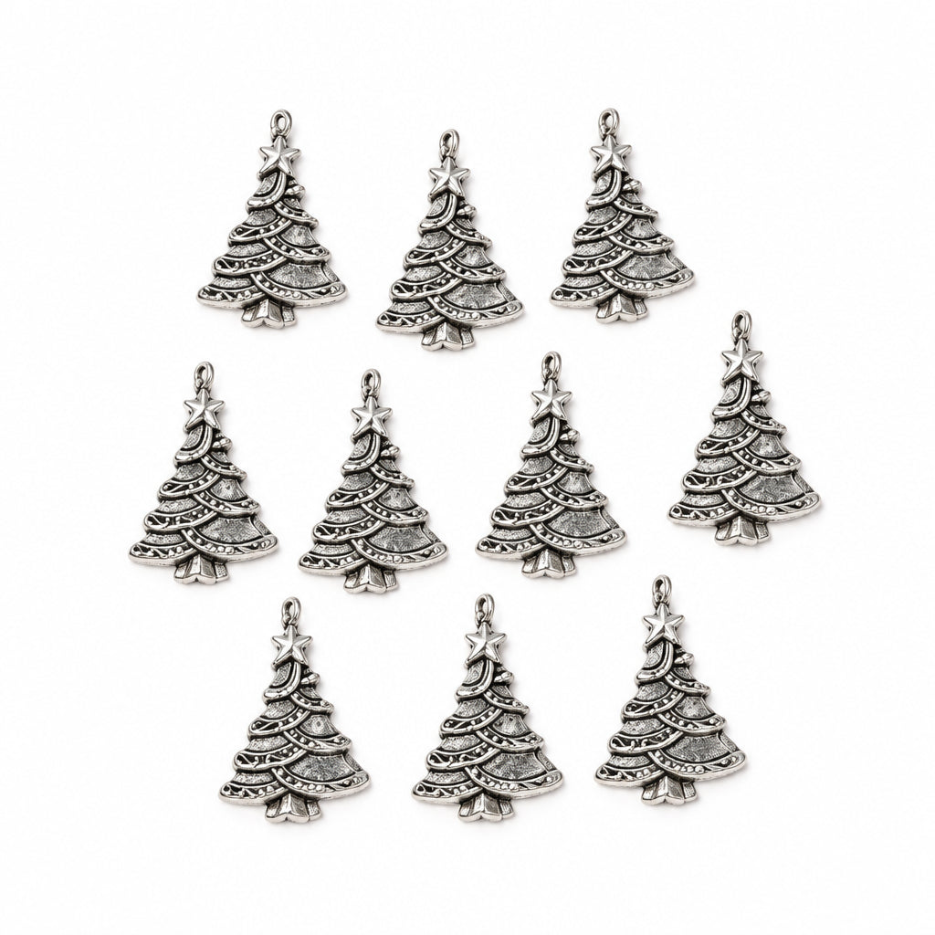10pc 3cm Silver Christmas Tree Charms