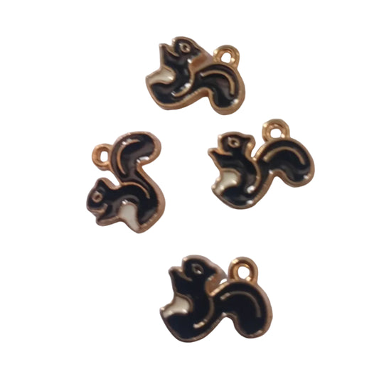 4pc Gold Black Enamel Squirrel Charms