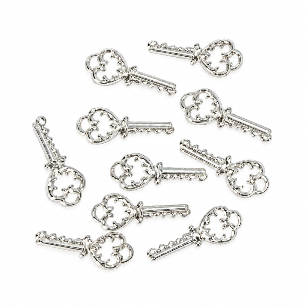10pc Bright Silver Key Charms