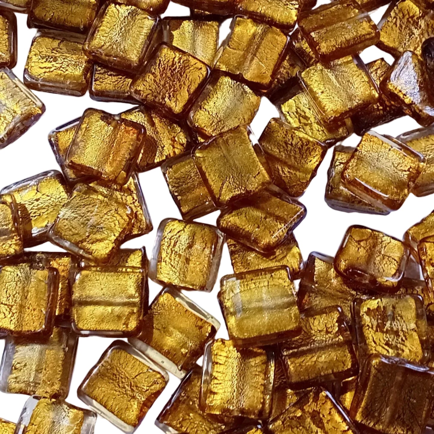 1pc 20mm Brown & Gold Sq. Lampwork Bead
