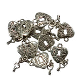 10pc Silver 'Made With Love' Locket & Key Charms