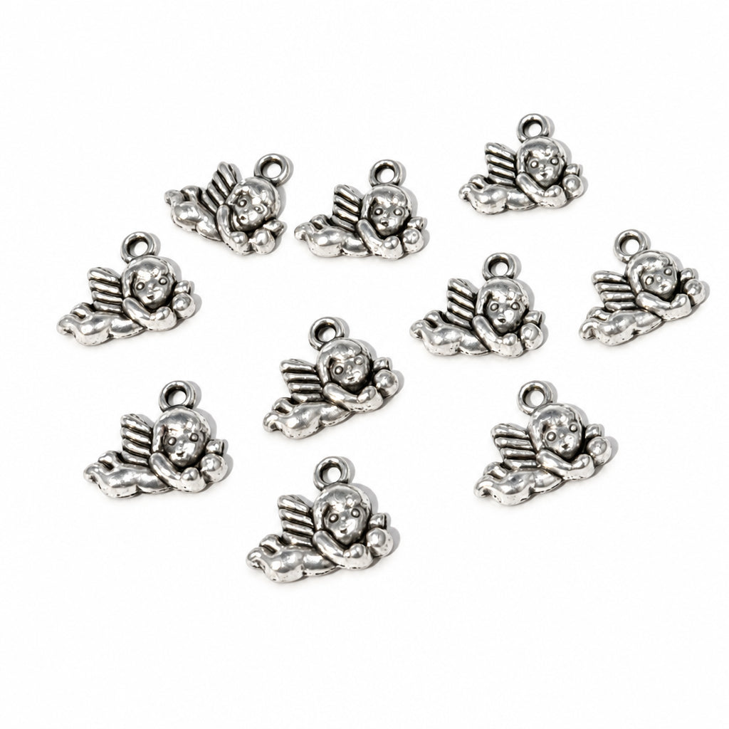 10pc Silver Cherub Charms