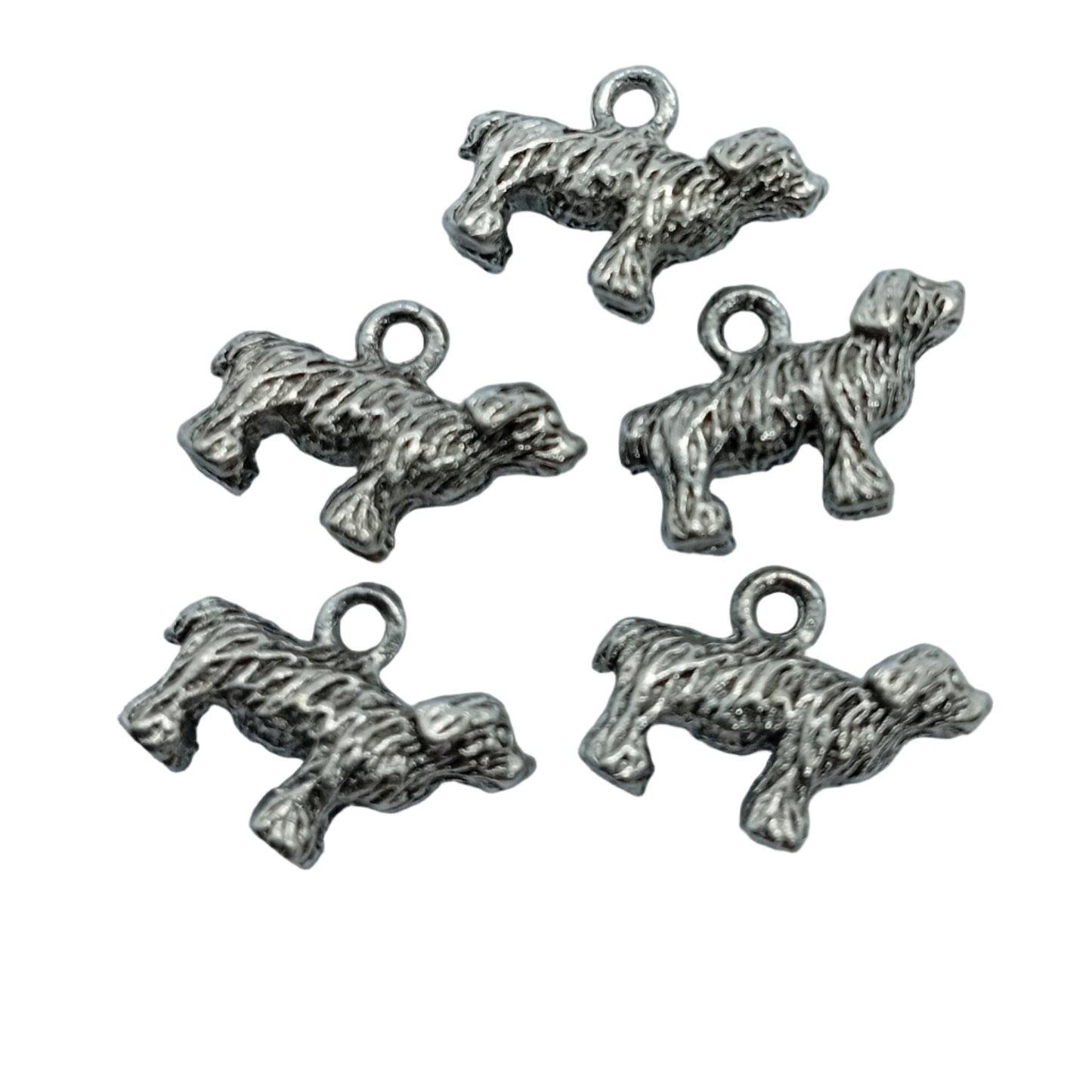 5pc Silver Old English Sheep Dog Charms