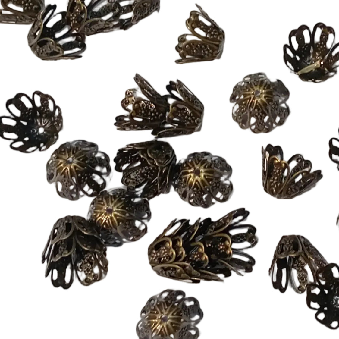 30pc Bronze Basket Bead Caps