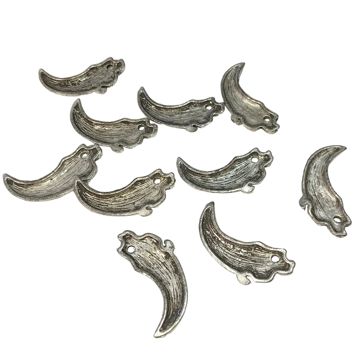 10pc Large Silver Wolf Fang Charms