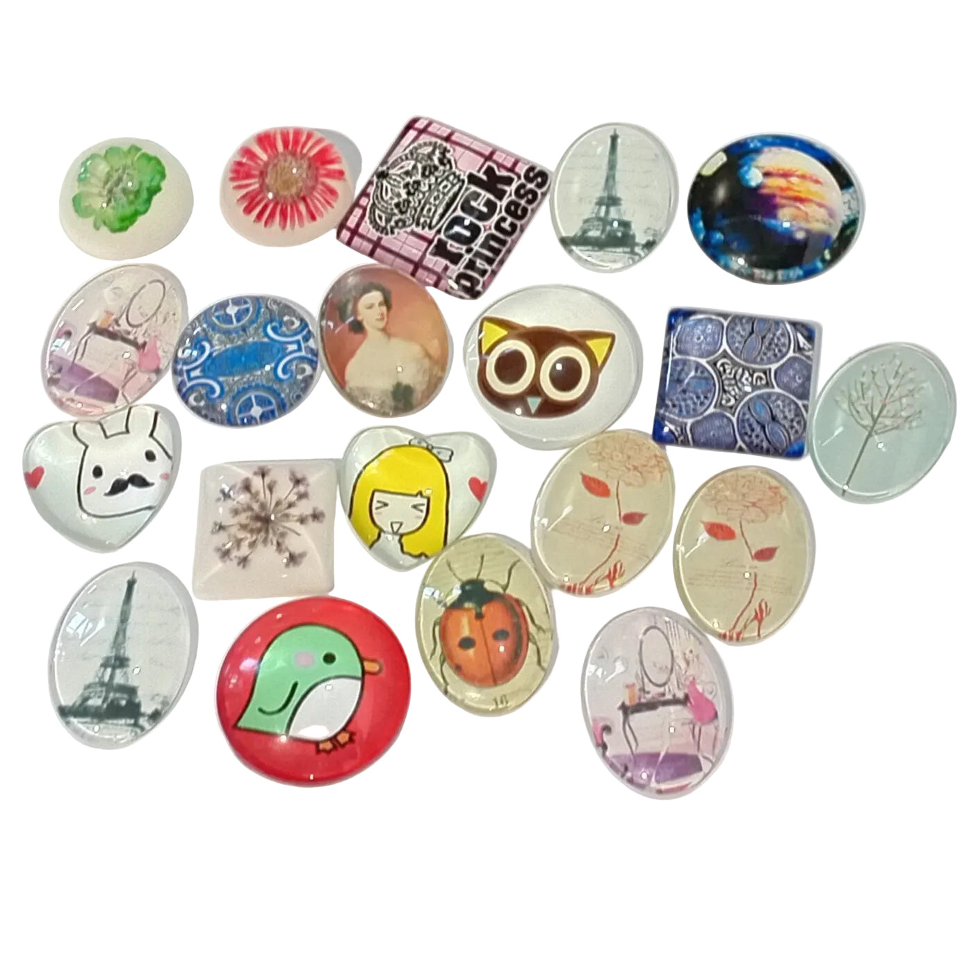20pc Large Flat Back Glass Cabochon Pack
